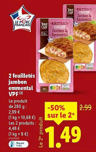 2 feuilletés jambon emmental VPF