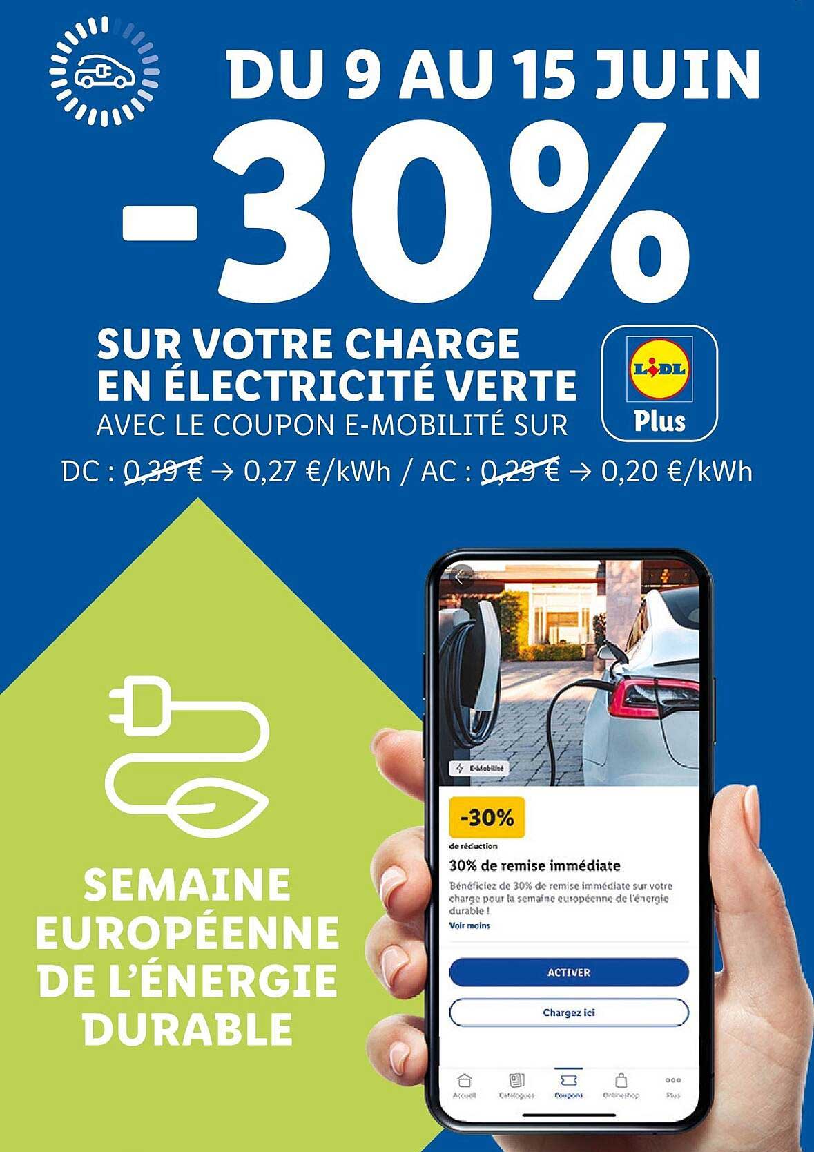 30% de remise immédiate sur votre charge en électricité verte