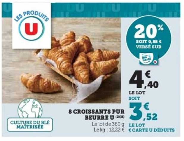 8 CROISSANTS PUR BEURRE U (2x8)