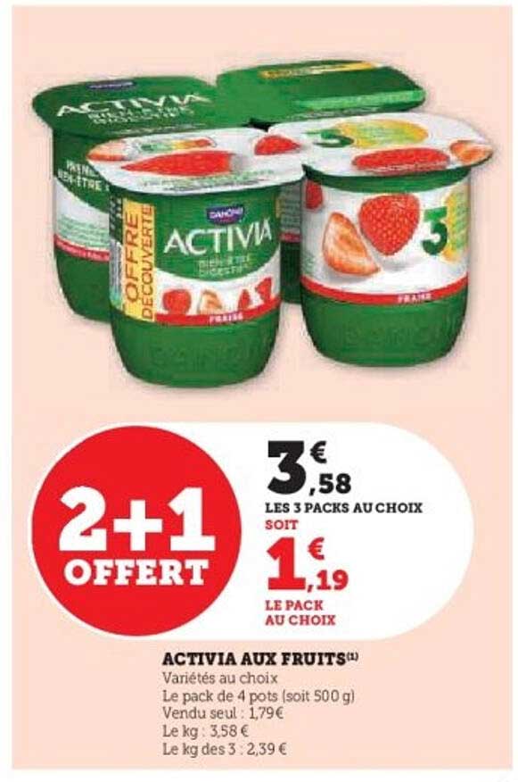ACTIVIA AUX FRUITS 2 + 1 OFFERT