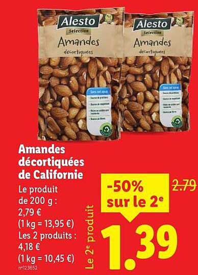 Amandes décortiquées de Californie