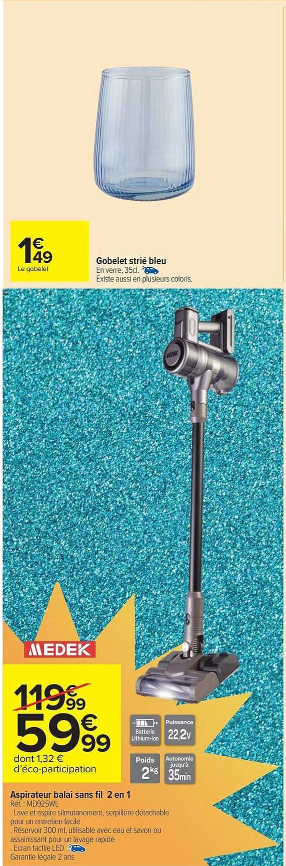 Aspirateur balai sans fil 2 en 1