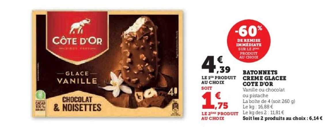 Bâtonnets crème glacée Côte d'Or