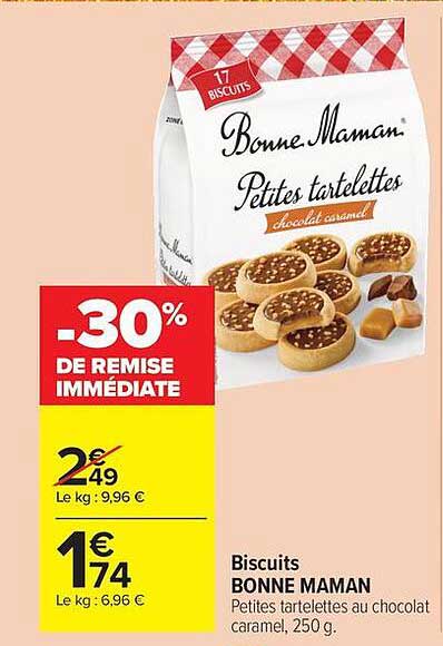 Biscuits BONNE MAMAN Petites tartelettes au chocolat caramel, 250 g.