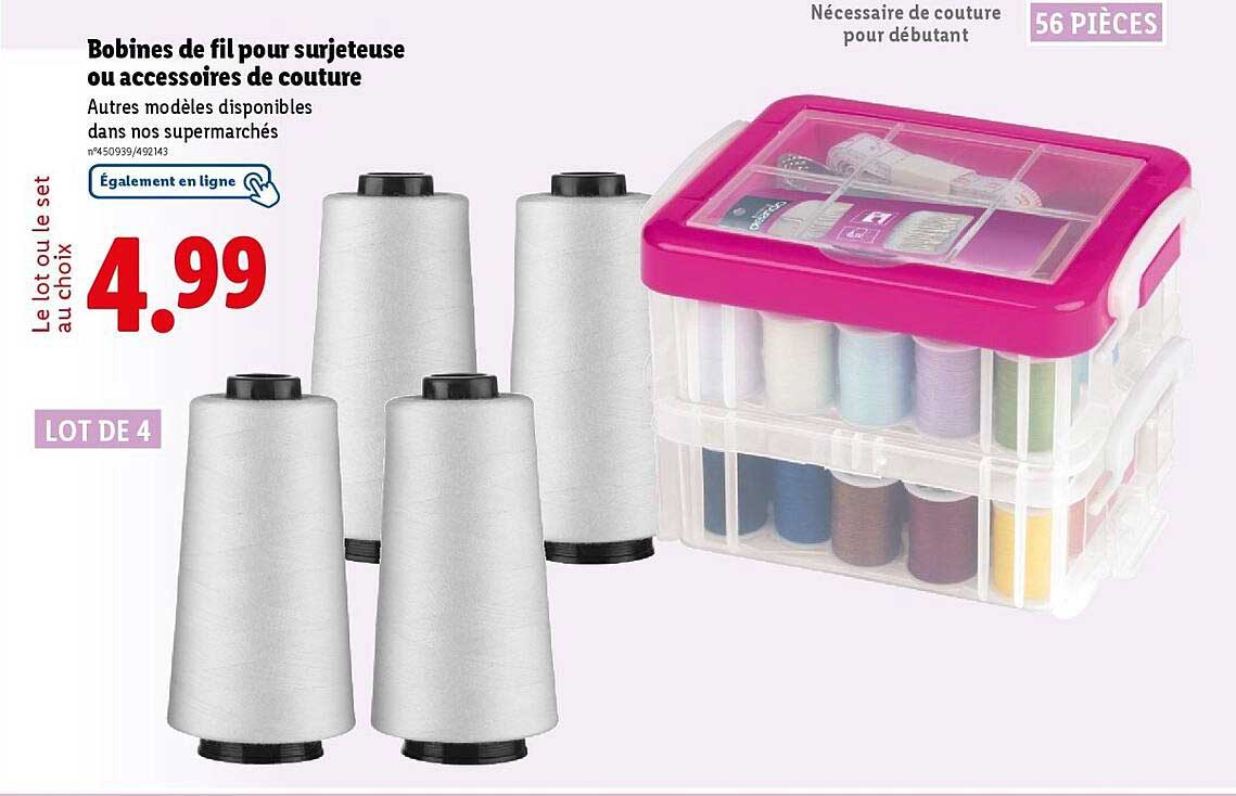 Bobines de fil pour surjeteuse ou accessoires de couture