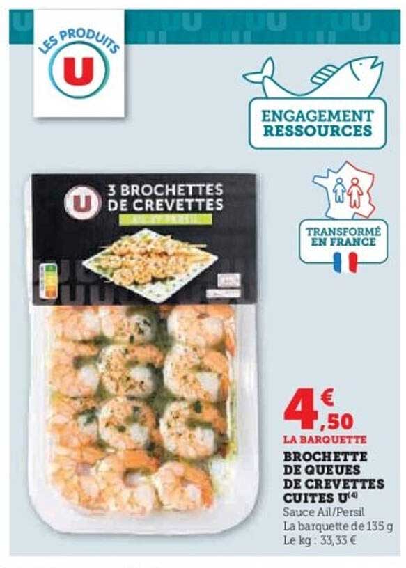 Brochette de queues de crevettes cuites U