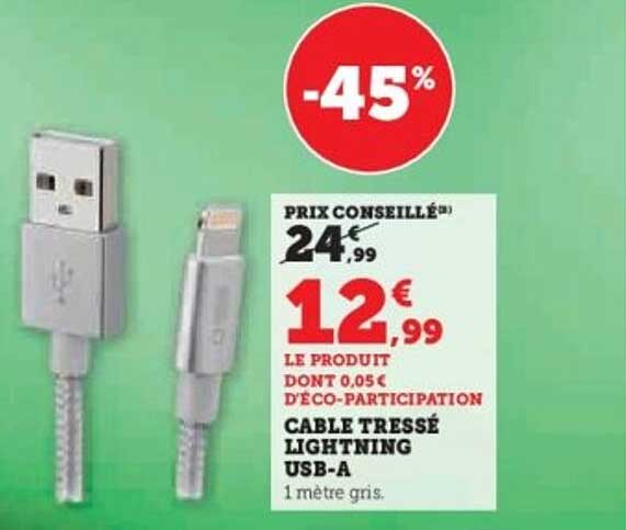 CÂBLE TRESSÉ LIGHTNING USB-A