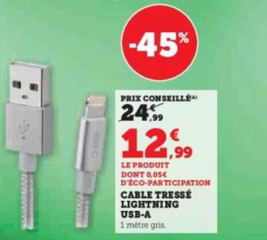 CÂBLE TRESSÉ LIGHTNING USB-A