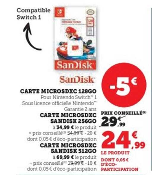 CARTE MICROSDXC 128GO Pour Nintendo Switch 1 Sous licence officielle Nintendo Garantie 2 ans