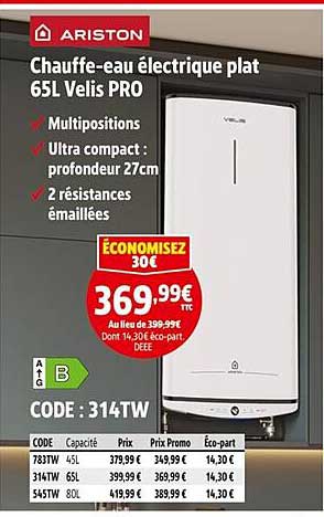 Chauffe-eau électrique plat 65L Velis PRO