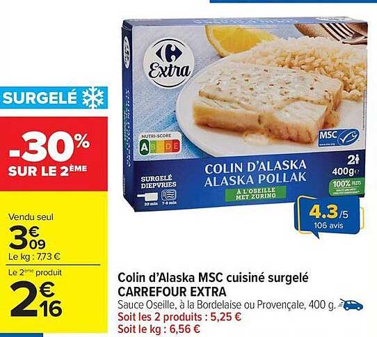 Colin d’Alaska MSC cuisiné surgelé CARREFOUR EXTRA