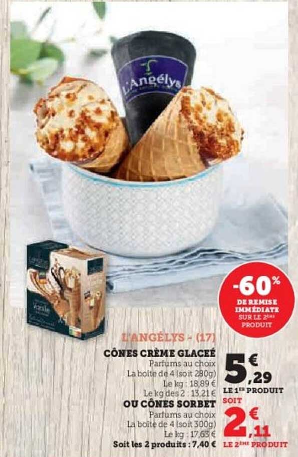 Cônes crème glacée ou cônes sorbet - L'Angélys