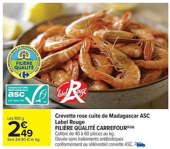 Crevette rose cuite de Madagascar ASC Label Rouge