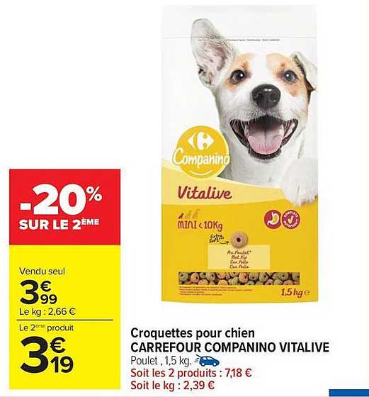 Croquettes pour chien CARREFOUR COMPANINO VITALIVE