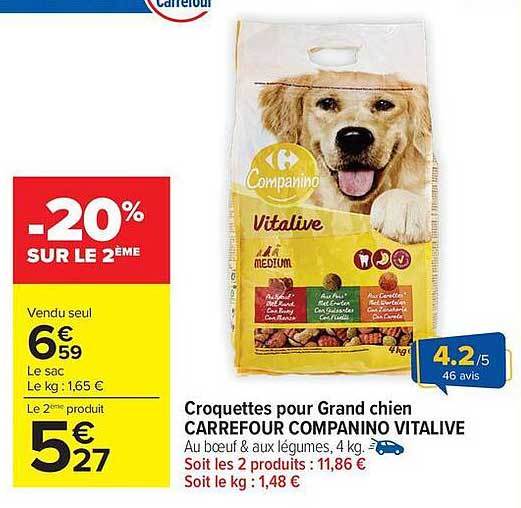 Croquettes pour Grand chien CARREFOUR COMPANINO VITALIVE