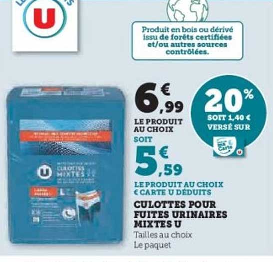 CULOTTES POUR FUITES URINAIRES MIXTES U