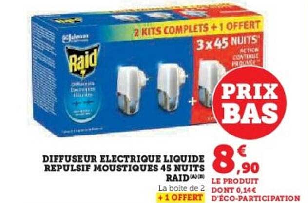 DIFFUSEUR ELECTRIQUE LIQUIDE REPULSIF MOUSTIQUES 45 NUIT RAID