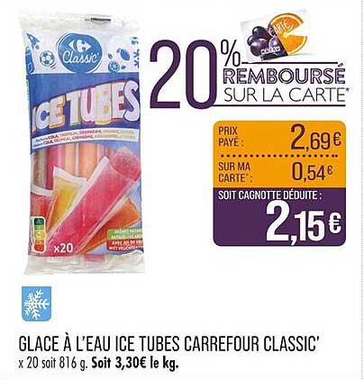 Glace à l’eau ICE TUBES CARREFOUR CLASSIC'