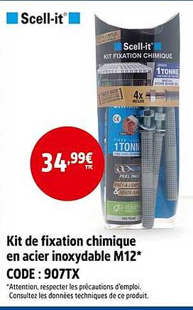 Kit de fixation chimique en acier inoxydable M12*