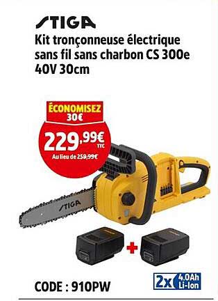 Kit tronçonneuse électrique sans fil sans charbon CS 300e 40V 30cm