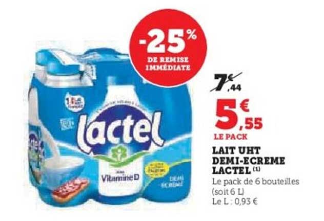 Lait UHT Demi-Écrémé Lactel