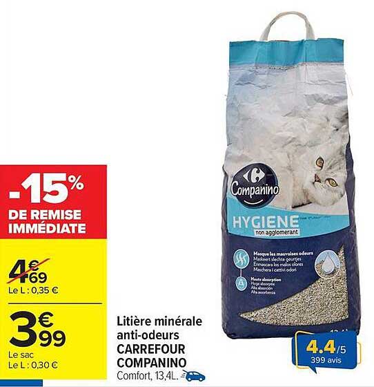 Litière minérale anti-odeurs CARREFOUR COMPANINO