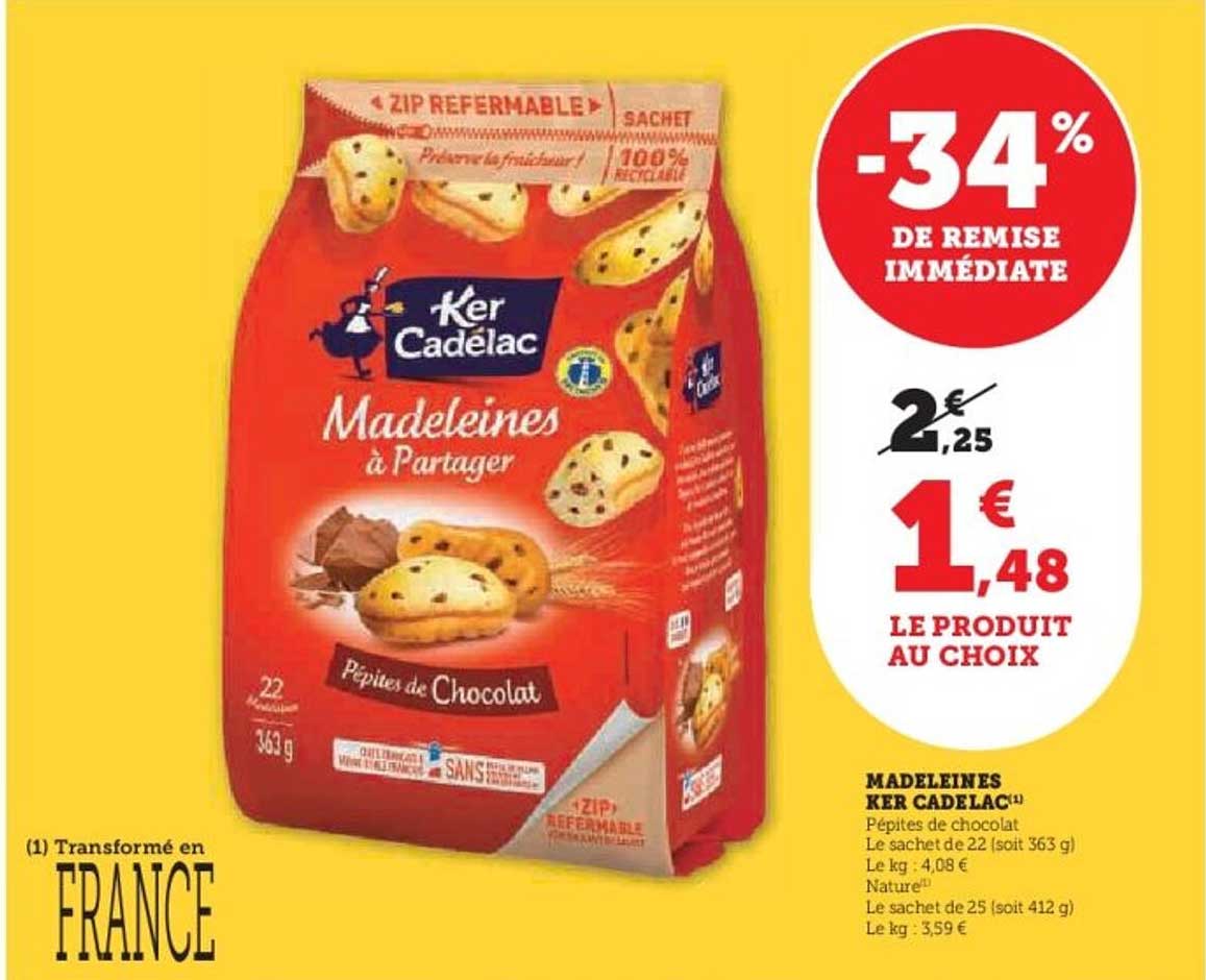 Madeleines Ker Cadélac Pépites de Chocolat