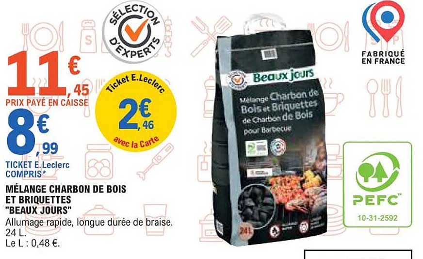 MÉLANGE CHARBON DE BOIS ET BRIQUETTES "BEAUX JOURS"