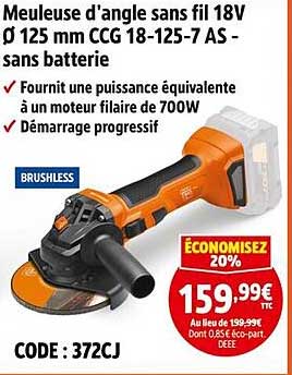 Meuleuse d'angle sans fil 18V Ø 125 mm CCG 18-125-7 AS - sans batterie