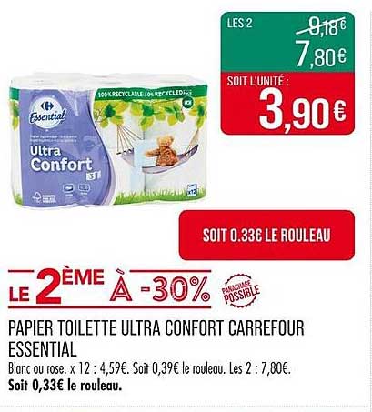 PAPIER TOILETTE ULTRA CONFORT CARREFOUR ESSENTIAL