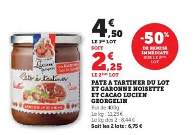 PATE A TARTINER DU LOT ET GARONNE NOISETTE ET CACAO LUCIEN GEORGELIN