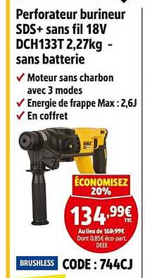 Perforateur burineur SDS+ sans fil 18V DCH133T 2,27kg - sans batterie