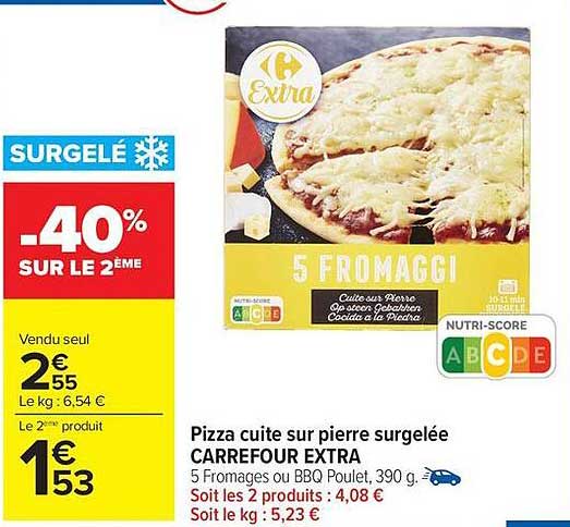 Pizza cuite sur pierre surgelée CARREFOUR EXTRA