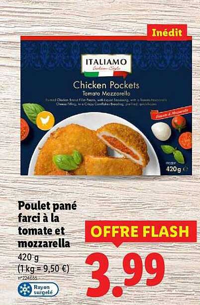 Poulet pané farci à la tomate et mozzarella