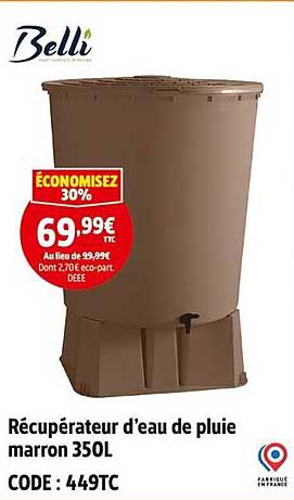 Récupérateur d’eau de pluie marron 350L