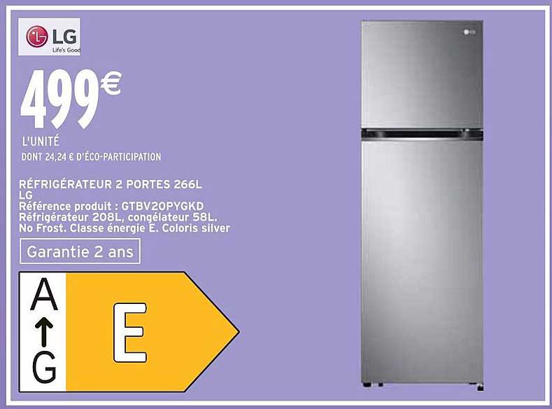 RÉFRIGÉRATEUR 2 PORTES 266L LG