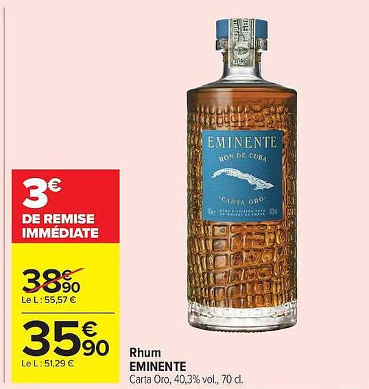 Rhum EMINENTE Carta Oro, 40,3% vol., 70 cl