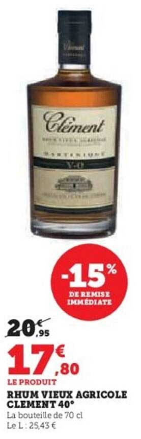 RHUM VIEUX AGRICOLE CLEMENT 40°