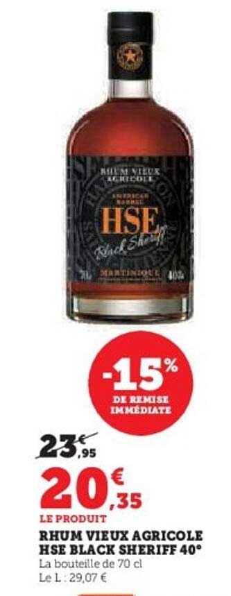 RHUM VIEUX AGRICOLE HSE BLACK SHERIFF 40°