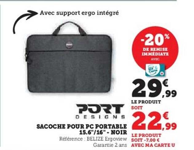 SACOCHE POUR PC PORTABLE 15.6"/16" - NOIR