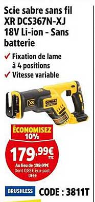 Scie sabre sans fil XR DCS367N-XJ 18V Li-ion - Sans batterie