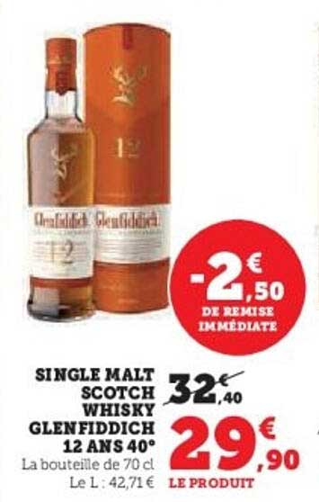 SINGLE MALT SCOTCH WHISKY GLENFIDDICH 12 ANS 40°