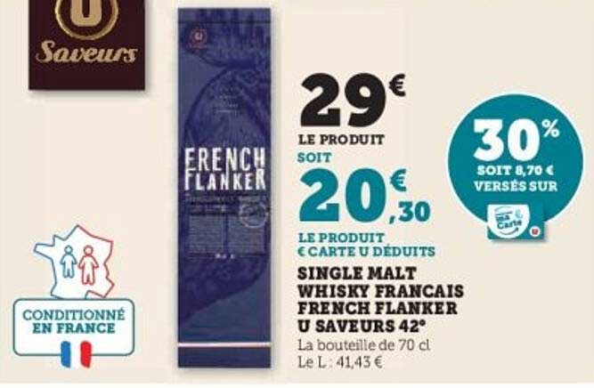 SINGLE MALT WHISKY FRANCAIS FRENCH FLANKER U SAVEURS 42°