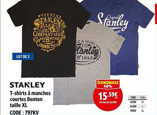 Stanley T-shirts à manches courtes Benton taille XL