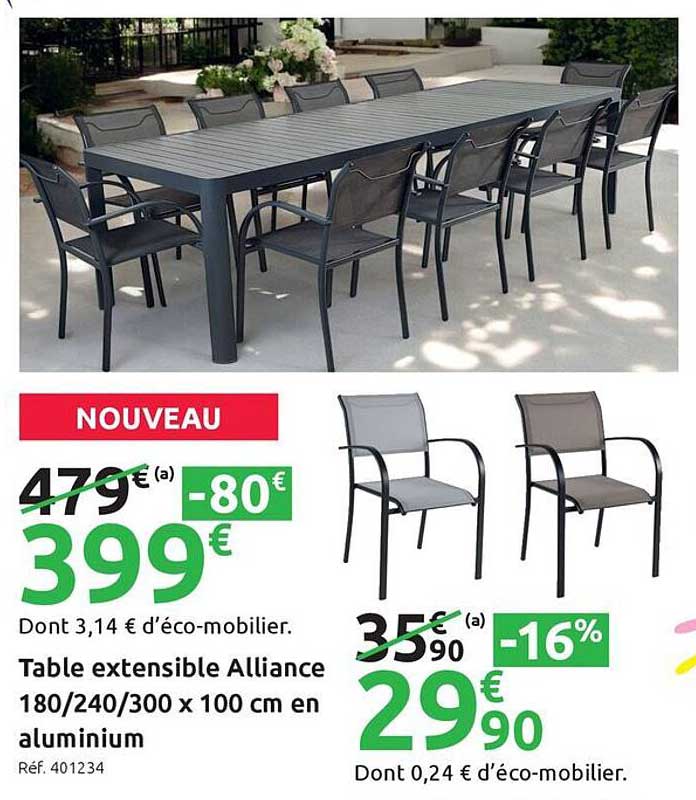 Table extensible Alliance 180/240/300 x 100 cm en aluminium