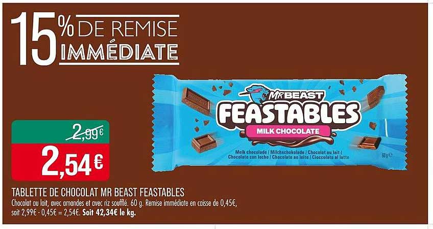 TABLETTE DE CHOCOLAT MR BEAST FEASTABLES