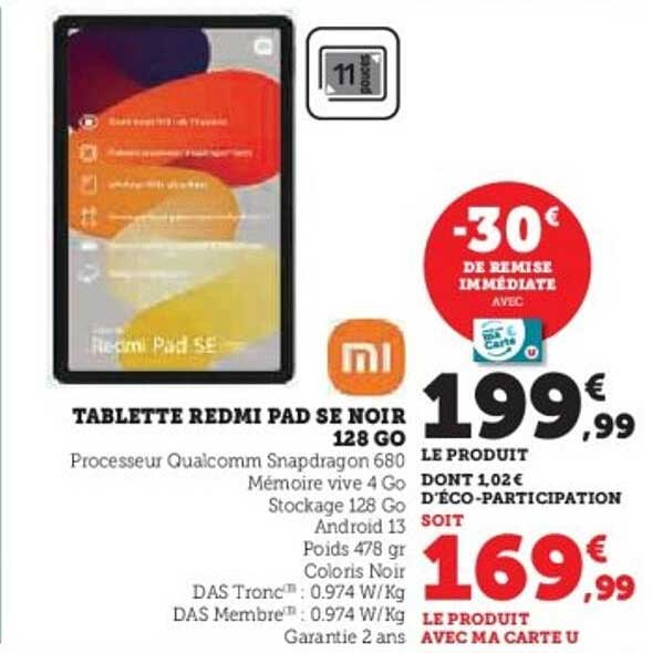 TABLETTE REDMI PAD SE NOIR 128 GO