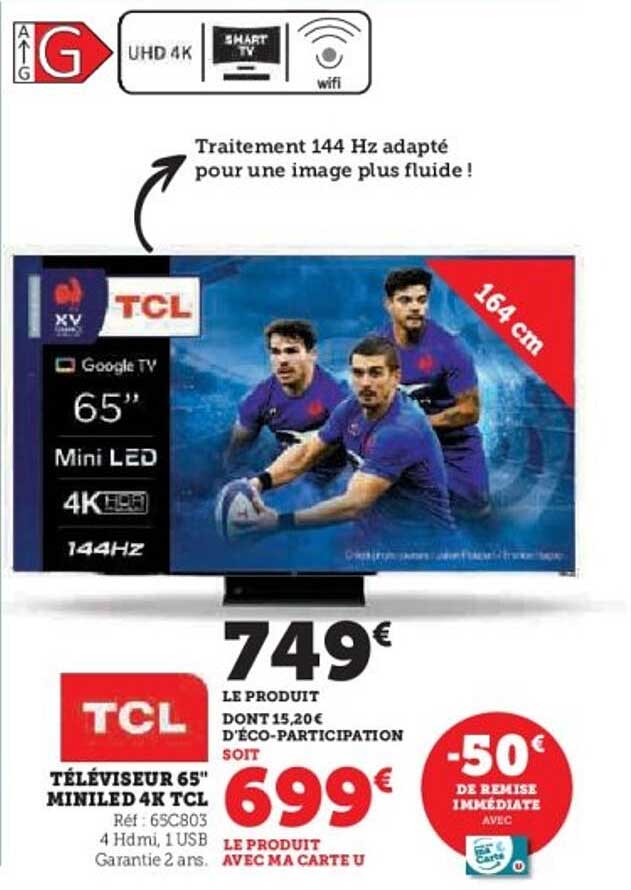 TÉLÉVISEUR 65" MINILED 4K TCL