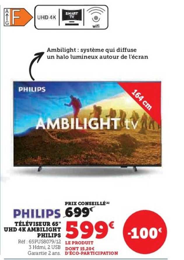 Téléviseur 65" UHD 4K AMBILIGHT PHILIPS