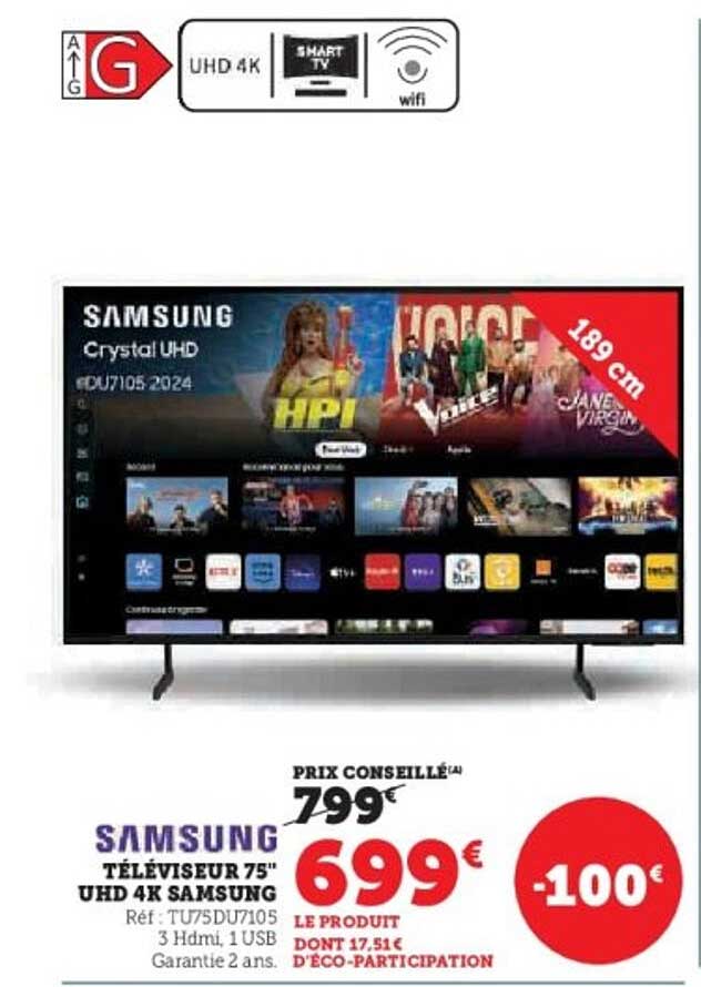 Téléviseur 75" UHD 4K Samsung